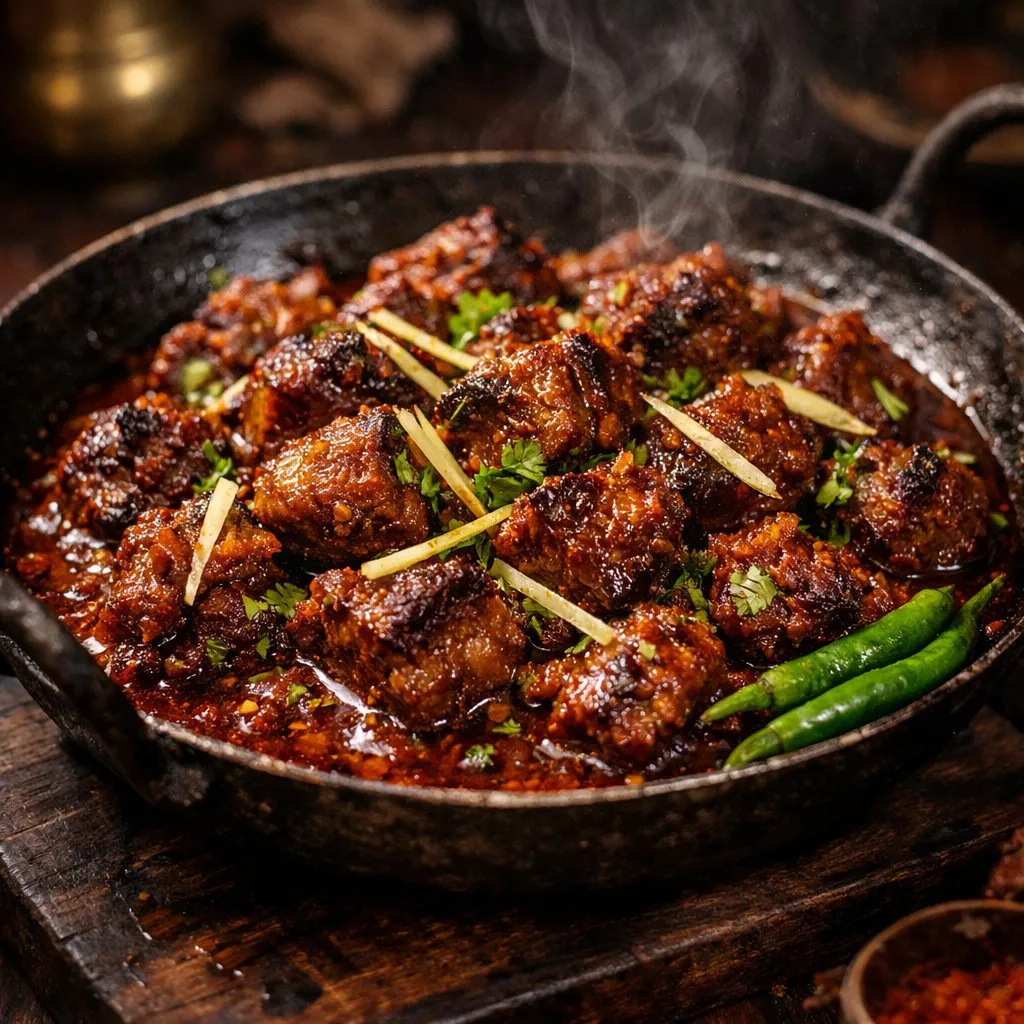 Пример промпта для макросъёмки Mutton Karahi с имбирём и кинзой.