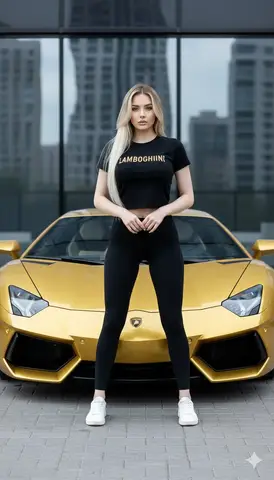 Пример источника для JSON-промпта модной съёмки с золотым Lamborghini.