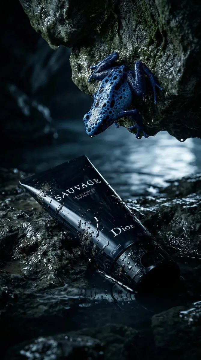 Промпт для фотографии геля для бритья Dior Sauvage на медном фоне. · пример 3