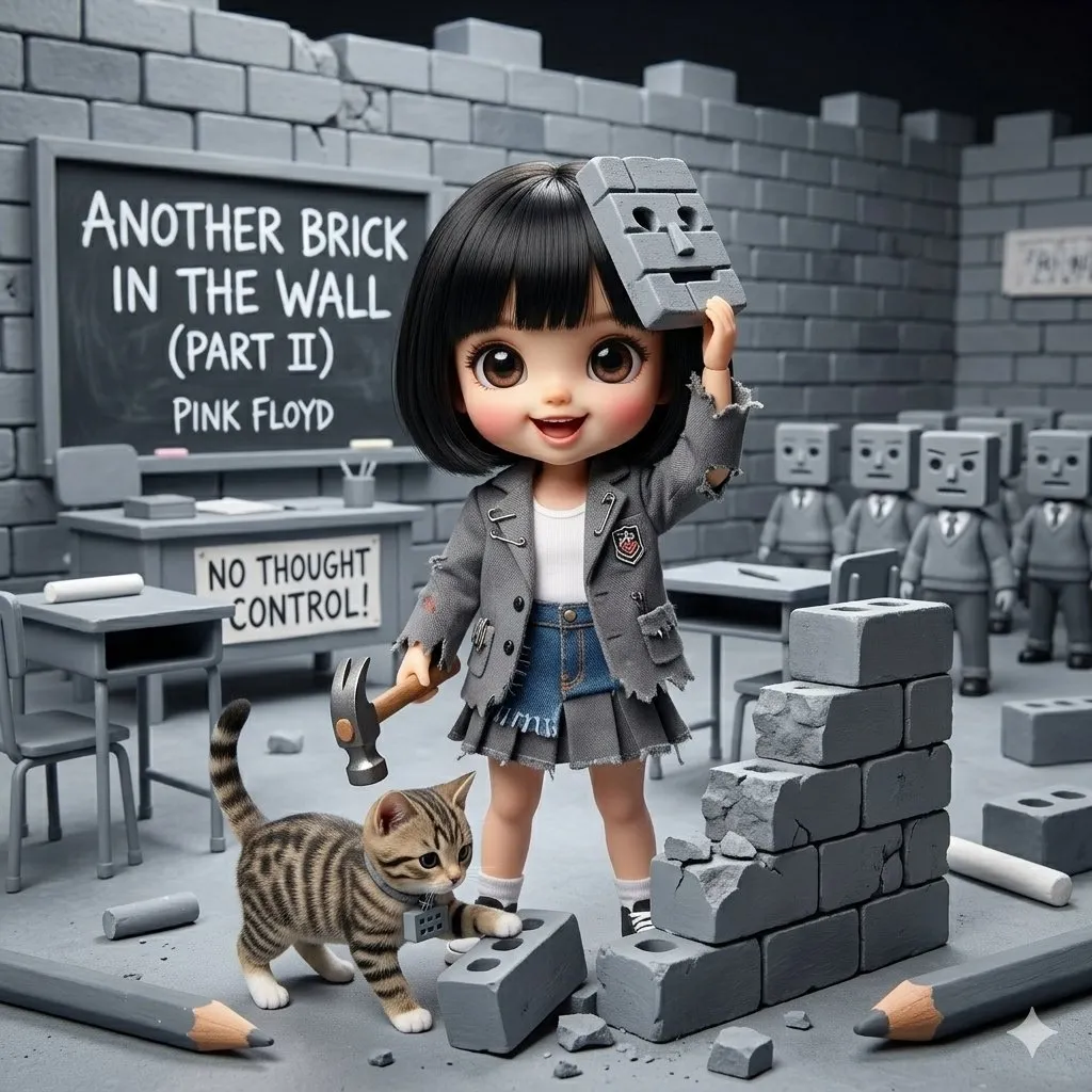 Промпт для создания изображения по песне Another Brick In The Wall группы Pink Floyd. · пример 2