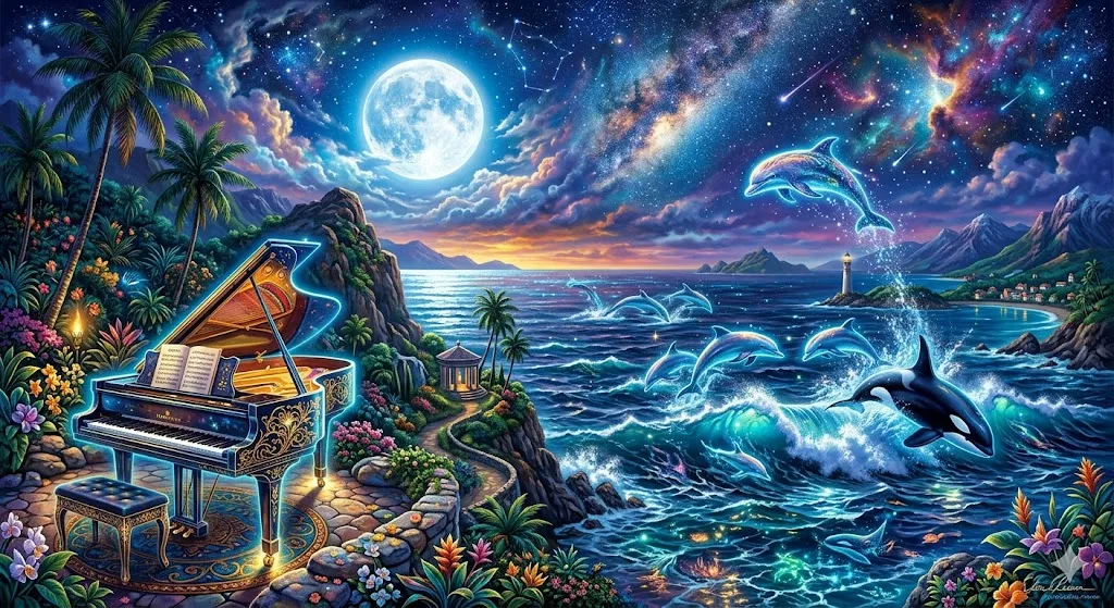 Пример короткого промпта, связывающего Fantaisie-Impromptu Шопена с морским образом в стиле Lassen.