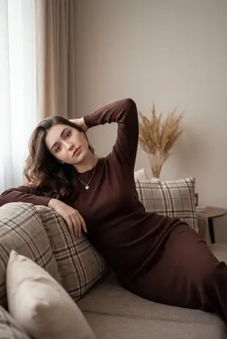 Женщина отдыхает на диване в домашнем интерьере
