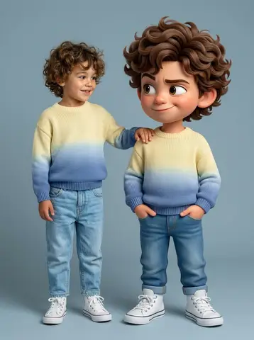 Промпт для изображения человека и его 3D-двойника в стиле Pixar с одинаковыми лицом, одеждой и позой.