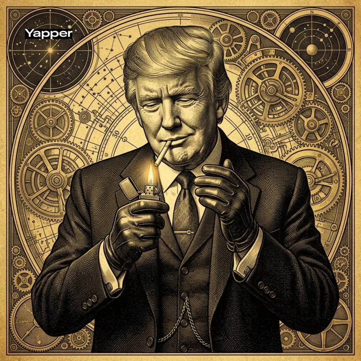 Пример промпта для гравюрного портрета Donald Trump в стимпанк-окружении