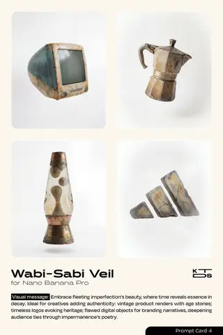 Пример JSON-промта для состаренной фактуры в эстетике Wabi-Sabi.