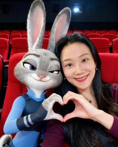 Человек фотографируется с Джуди и Ником на фоне улицы Zootopia.