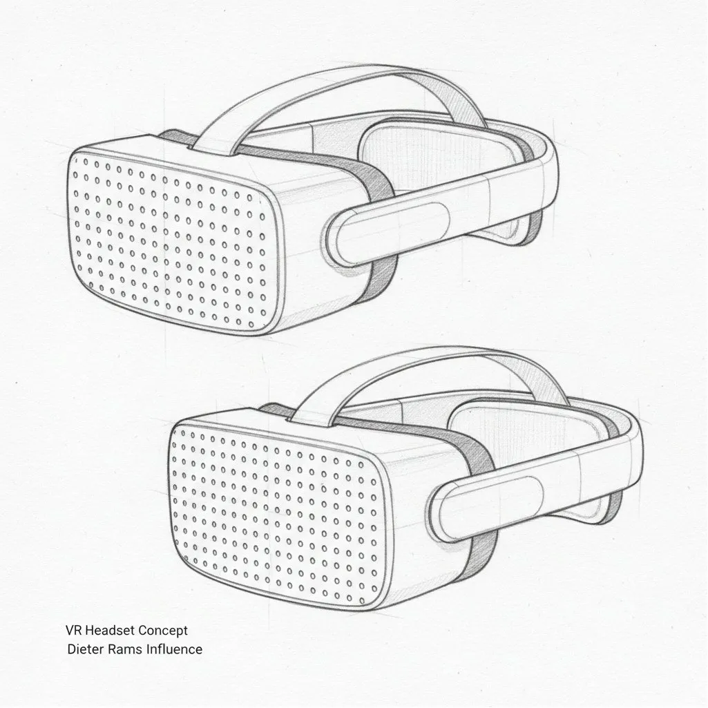 Карандашный эскиз белой минималистичной VR-гарнитуры с вентиляционными отверстиями. · пример 2