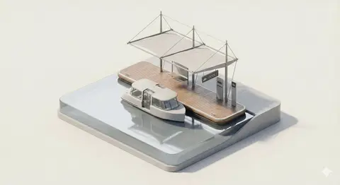 Изометрическая 3D-модель городской остановки с транспортом и навесом