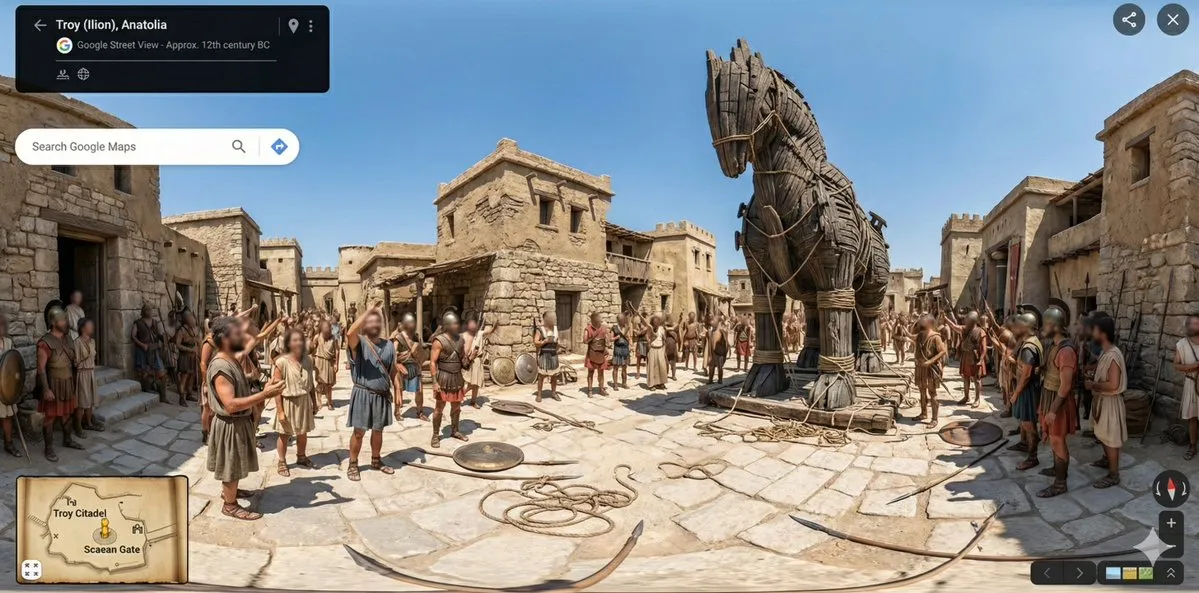 Пример промпта для исторической панорамы Трои в формате 360 градусов. · пример 4