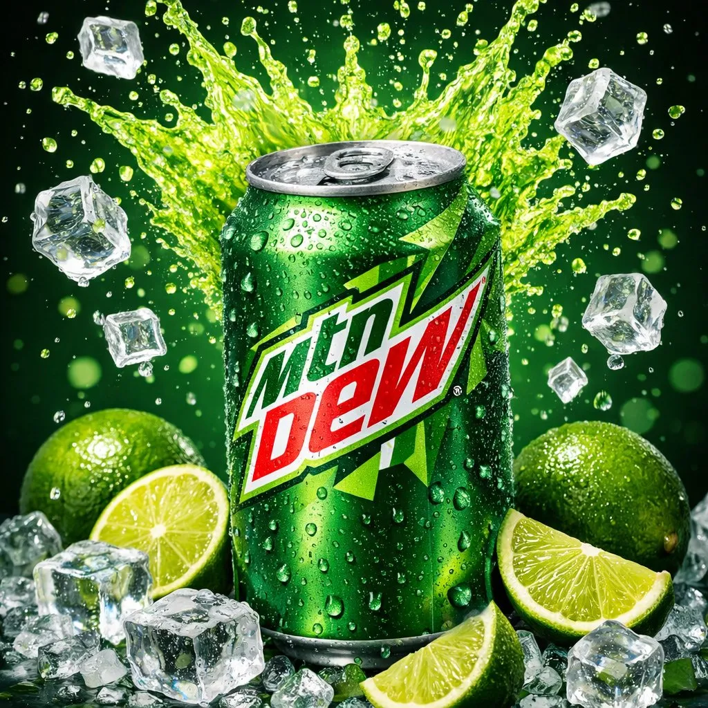 Пример JSON-промпта для предметной съёмки банки Mountain Dew с динамичным всплеском жидкости. · пример 2