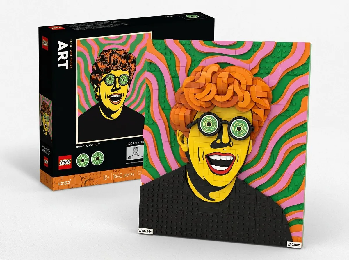Собранный набор LEGO с минифигурками стоит на белом фоне перед коробкой. · пример 2