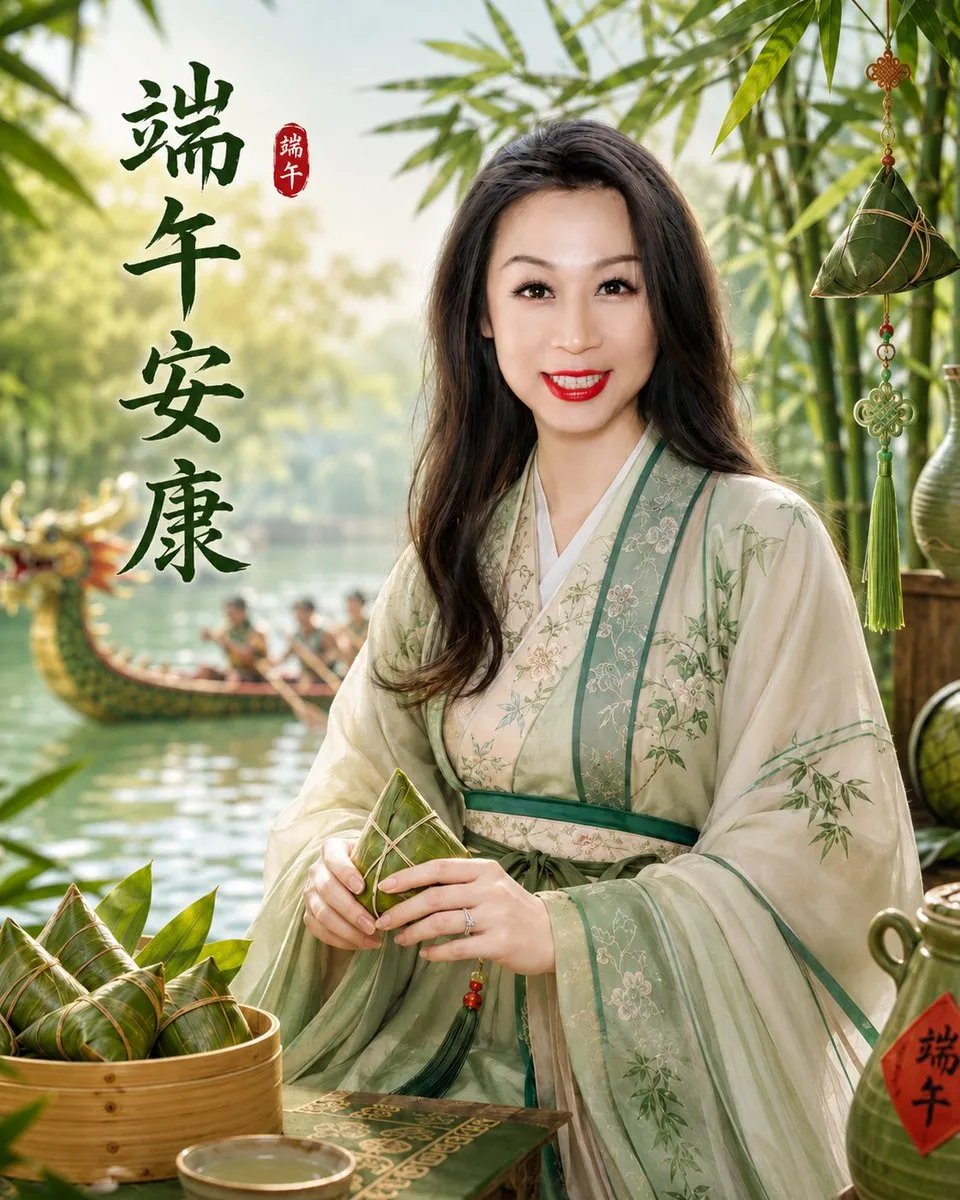 Пример промпта для праздничного портрета по фото в традиционной одежде Hanfu. · пример 1