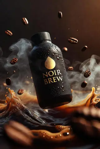 Пример промпта для роскошной съёмки кофейного флакона NOIR BREW.