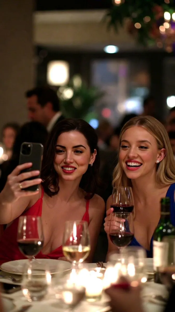 Пример источника для промпта селфи в ресторане с Ana de Armas и Sydney Sweeney. · пример 1