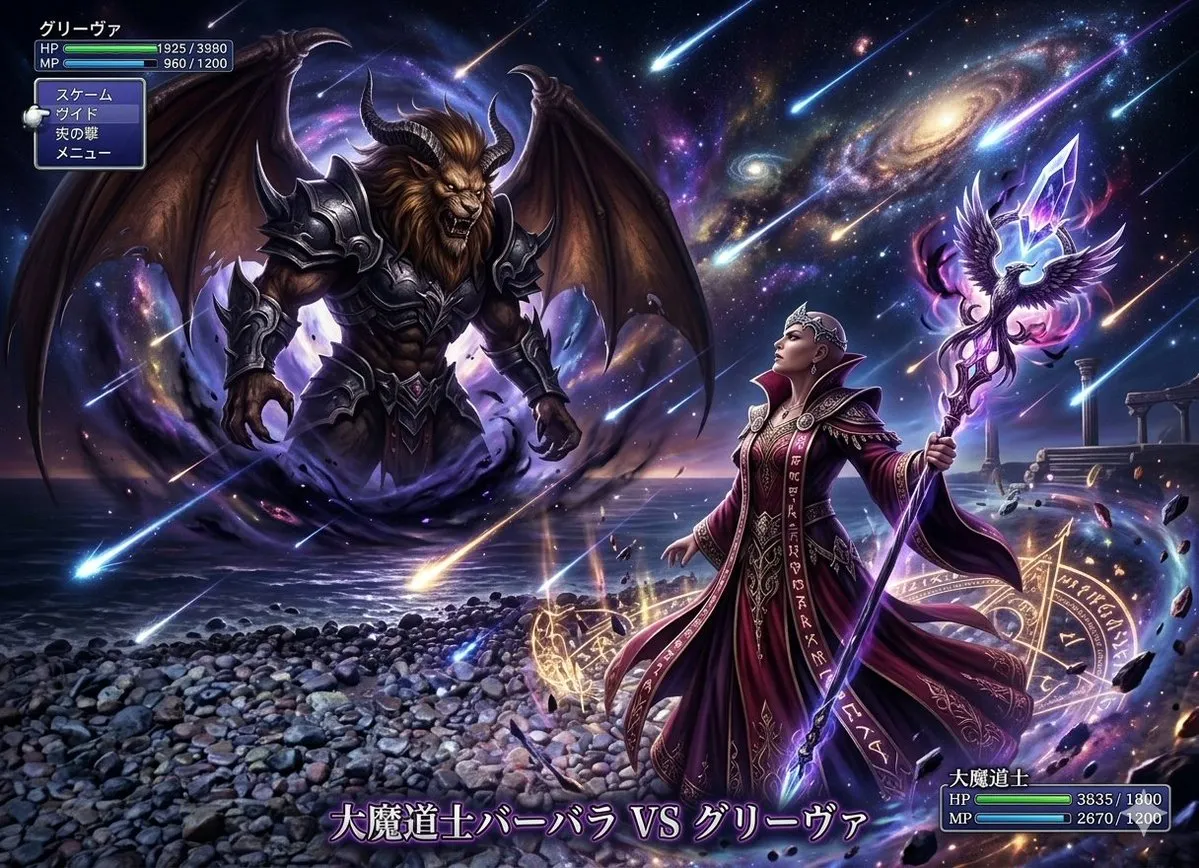 Пример короткого промпта для сцены Final Fantasy с космосом и звёздами · пример 2