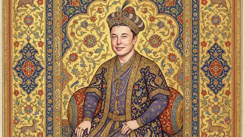 Персонаж с референса изображён в стиле персидской миниатюры с золотыми и цветочными узорами.