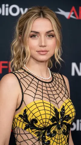 Пример двух вариантов портретного промта для Ana de Armas на премьере.