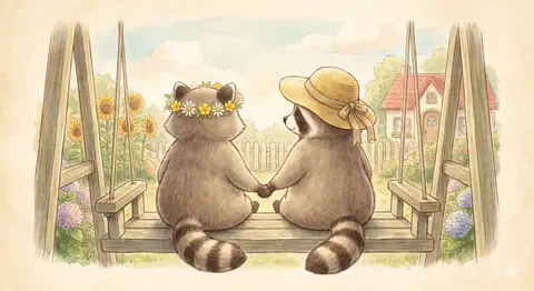 Промпт для изображения двух енотов в стиле иллюстрированной детской книги.
