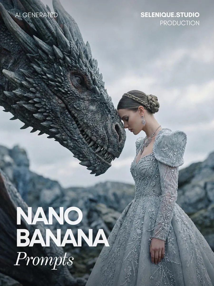 Пример модного портрета женщины рядом с драконом. · пример 2