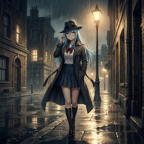 Пример текста для детективного постера: “The truth hidden in the rainy city...🔍 You can't deceive my eyes 👓”.