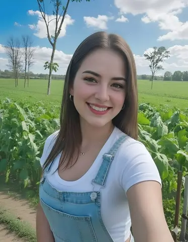 Пример промпта для селфи на солнечном сельскохозяйственном поле.
