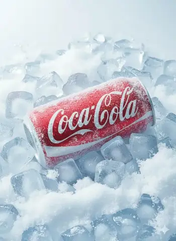 Пример промпта для горизонтальной предметной фотографии банки Coca-Cola на льду