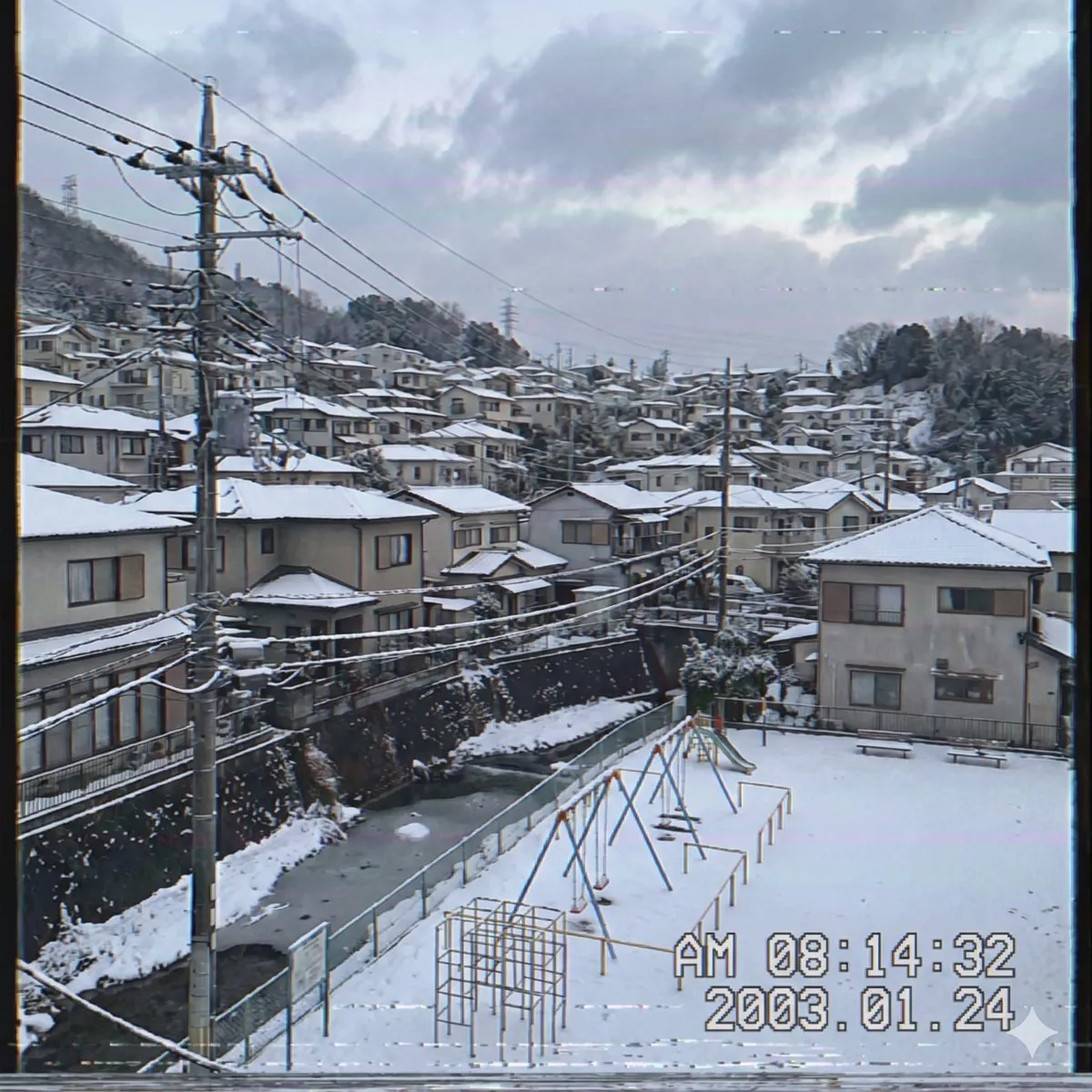 Пример промпта для ностальгичного изображения японского пригорода в ретро-стиле. · пример 3