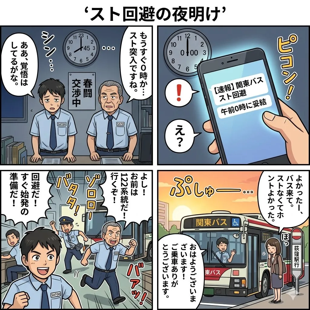 Пример промпта для четырёхпанельной манги о забастовке Kanto Bus.