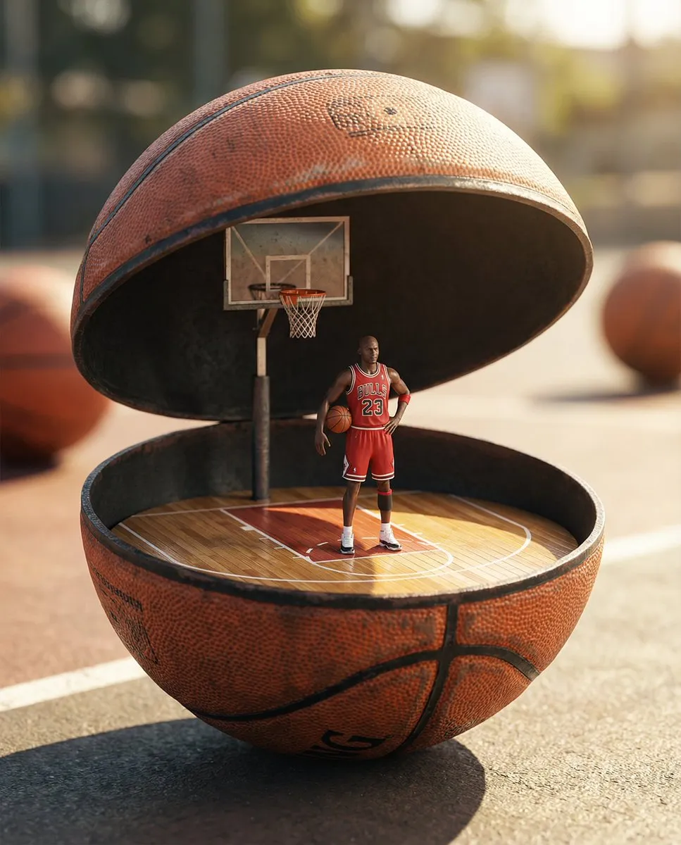 Миниатюрная диорама внутри раскрытой или расколотой сферы, снятая крупным планом. · пример 2