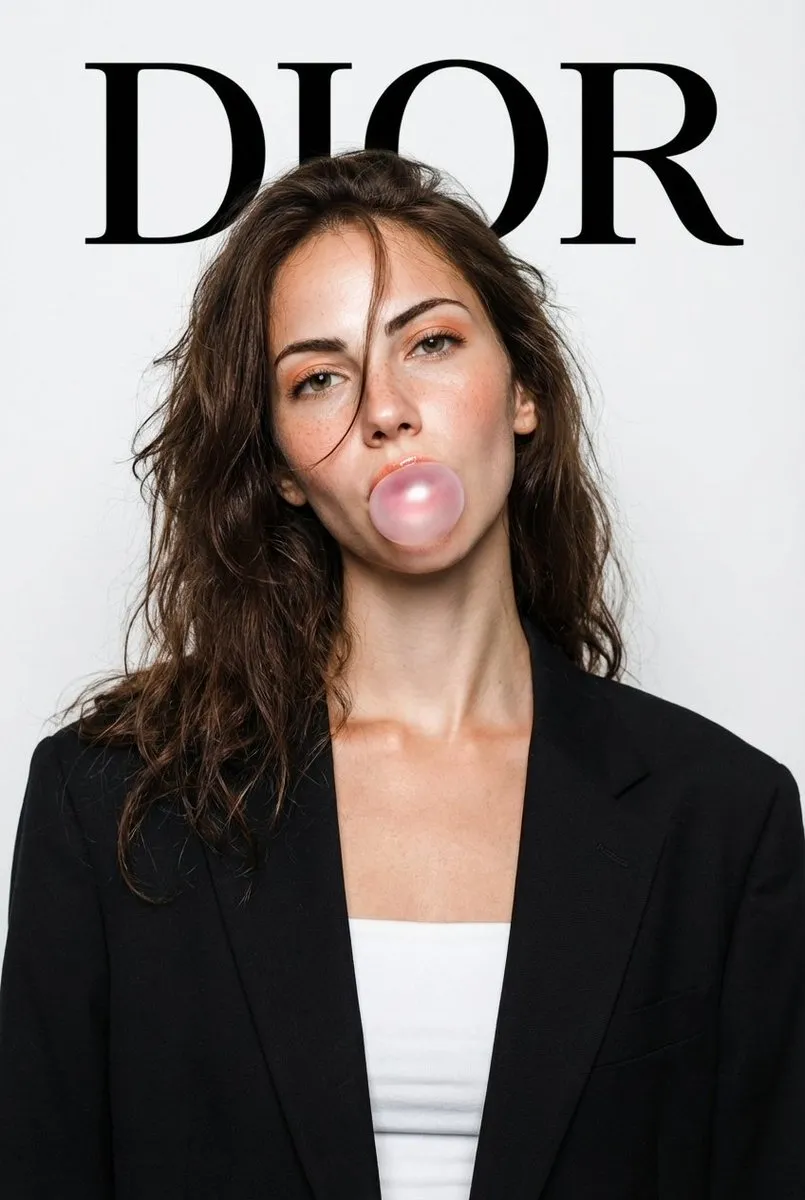 Пример студийного портрета с надписью DIOR на белом фоне. · пример 2