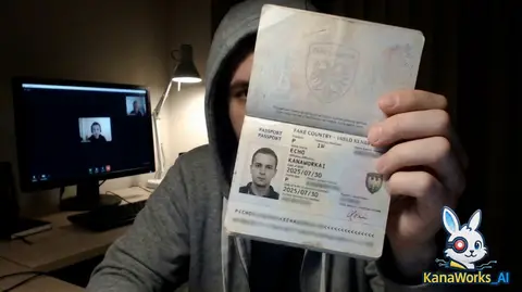 Пример из источника по промпту для персонажа, показывающего паспорт в камеру.
