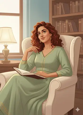 Люди с референсного фото изображены в мягкой иллюстрации сказочной книги.
