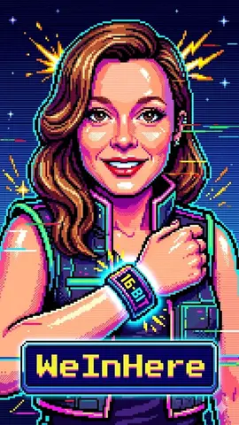 Портрет пиксельного аркадного героя в стиле 16-bit с неоновыми деталями и ретро-фоном.