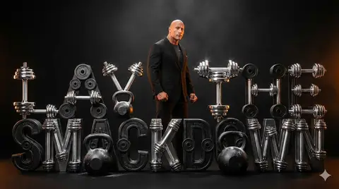 The Rock стоит за объёмной надписью из миниатюрных гантелей и гирь