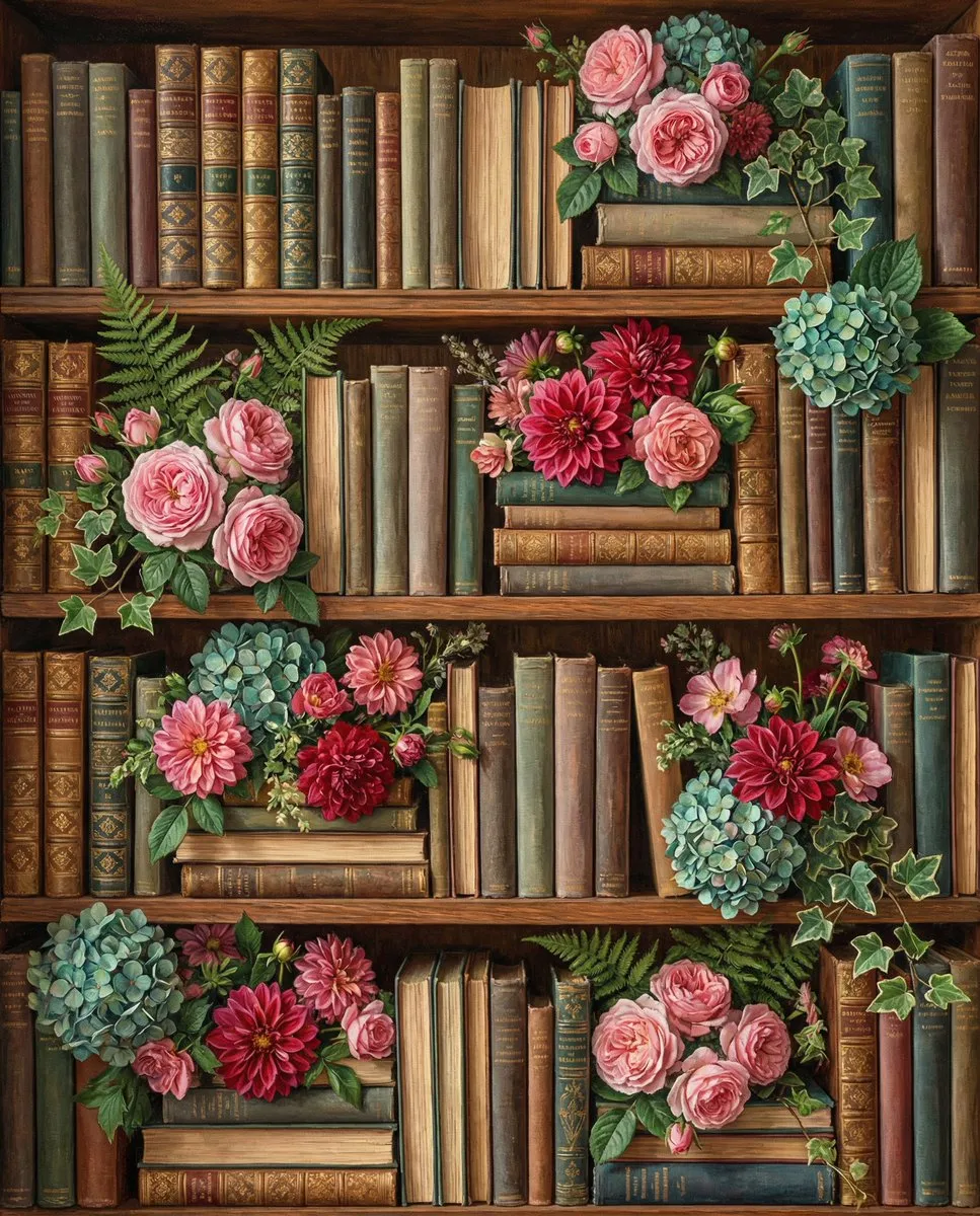 Пример из источника для изображения книжных полок с цветами.