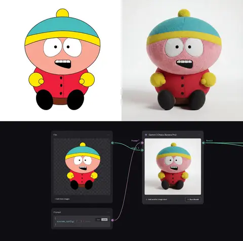 Векторное изображение превращается в детализированную плюшевую 3D-модель.