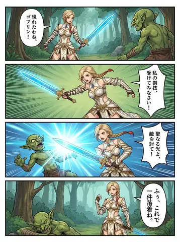 Пример из источника по промпту для вертикальной RPG-манги с героиней-воительницей.