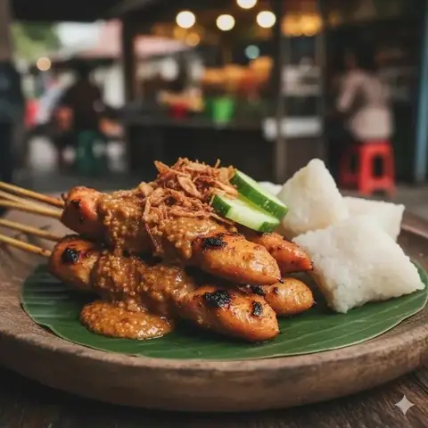 Промпт для фуд-фотографии Nasi Tumpeng с жёлтым рисом, гарнирами и яванским декором.