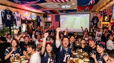 Японские болельщики NFL поддерживают команду New England Patriots.