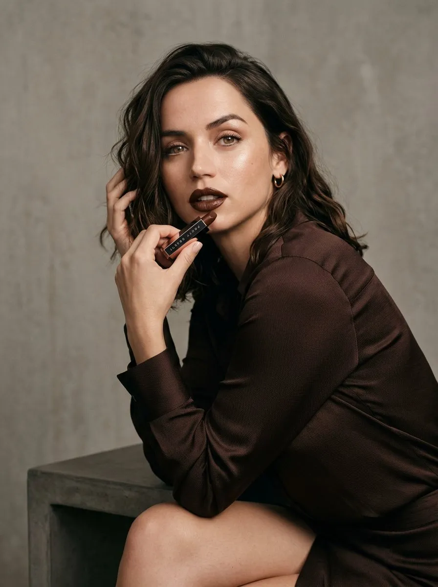 Промпт для гламурного бьюти-портрета Ana de Armas с помадой. · пример 2