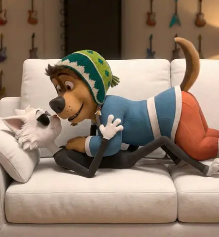 Промпт для изображения персонажей Rock Dog на диване.
