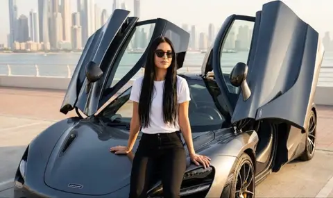 Пример промпта для портрета у McLaren 720S с открытыми дверями.
