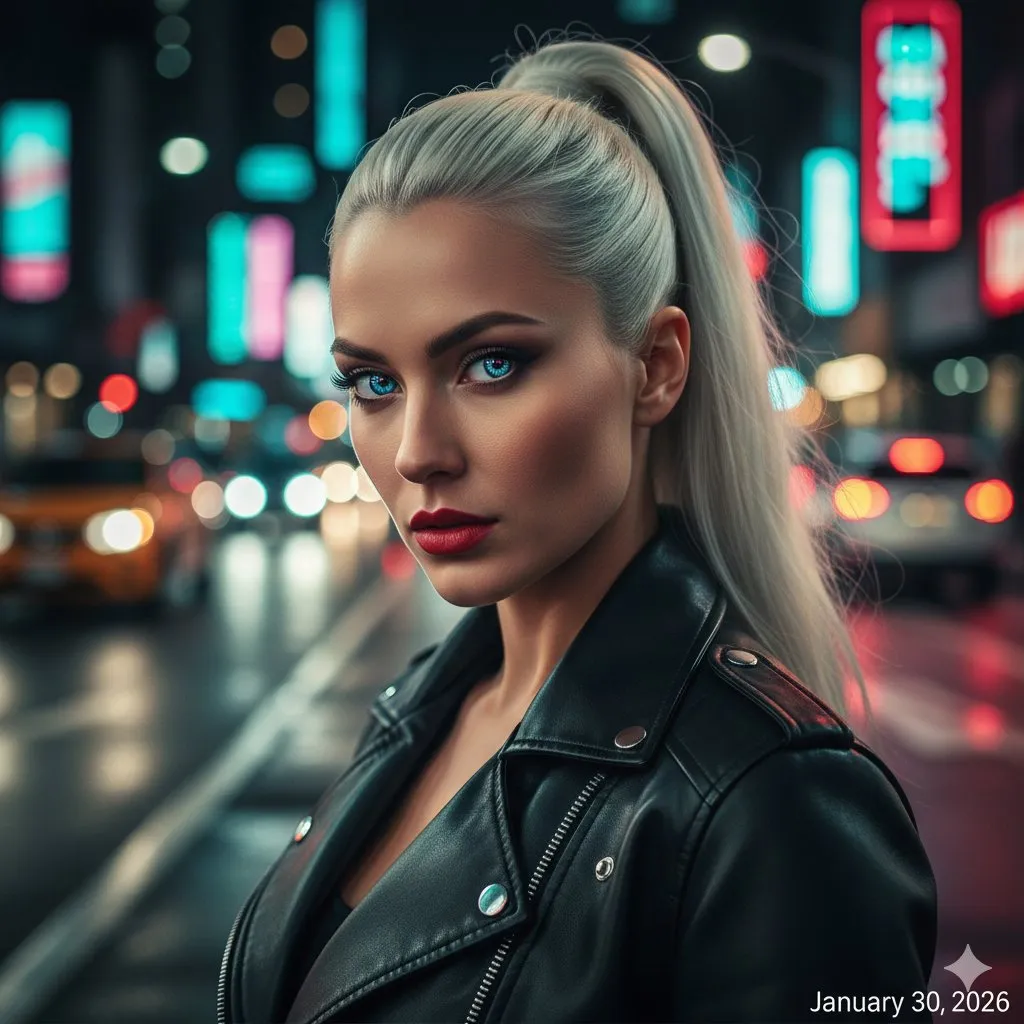 Пример из источника по промпту для неоновой ночной уличной фотографии