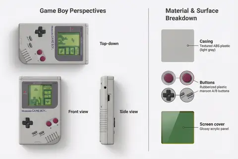 Пример JSON-промпта для инфографики Nintendo Game Boy с разбором материалов.