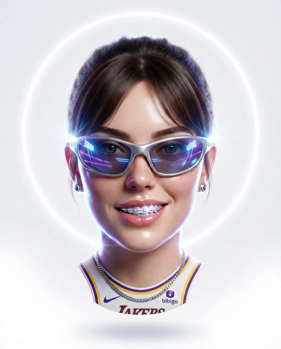 Пример промта для стилизованного 3D-портрета головы с неоновым кольцом. · пример 2