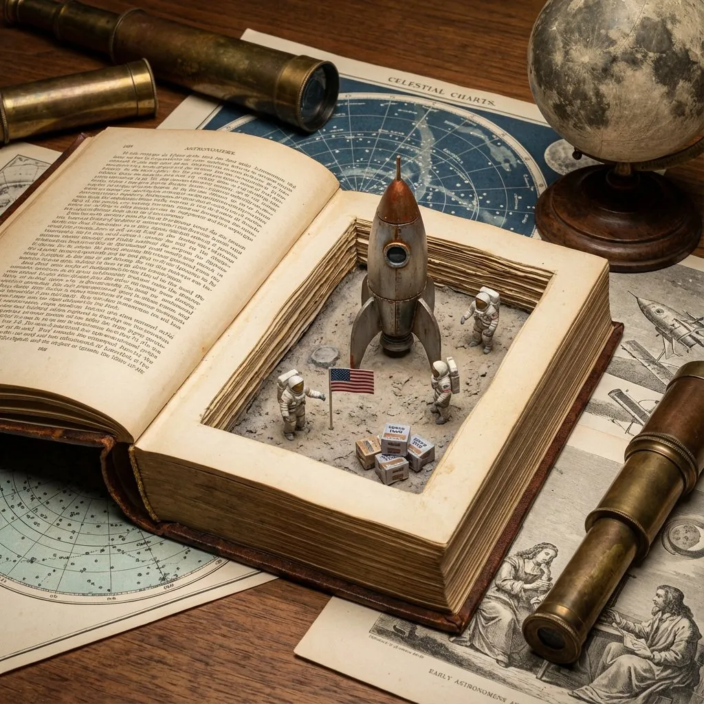Открытая старинная книга с миниатюрной диорамой и историческими иллюстрациями. · пример 2