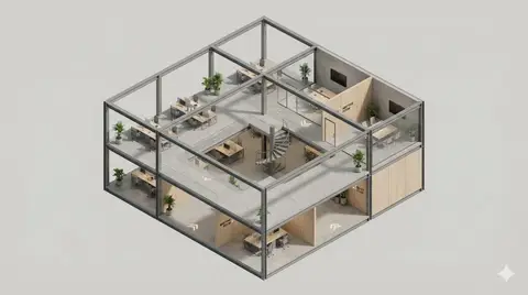Минималистичная изометрическая 3D-диорама архитектурной секции.