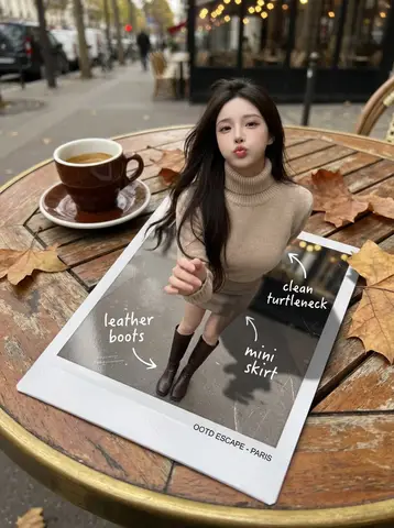 Пример промпта для иллюзии, где человек словно выходит из снимка Polaroid.