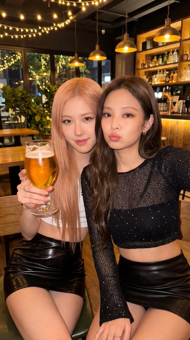 Текстовый JSON-промпт для селфи двух K-pop-айдолов в пабе. · пример 2