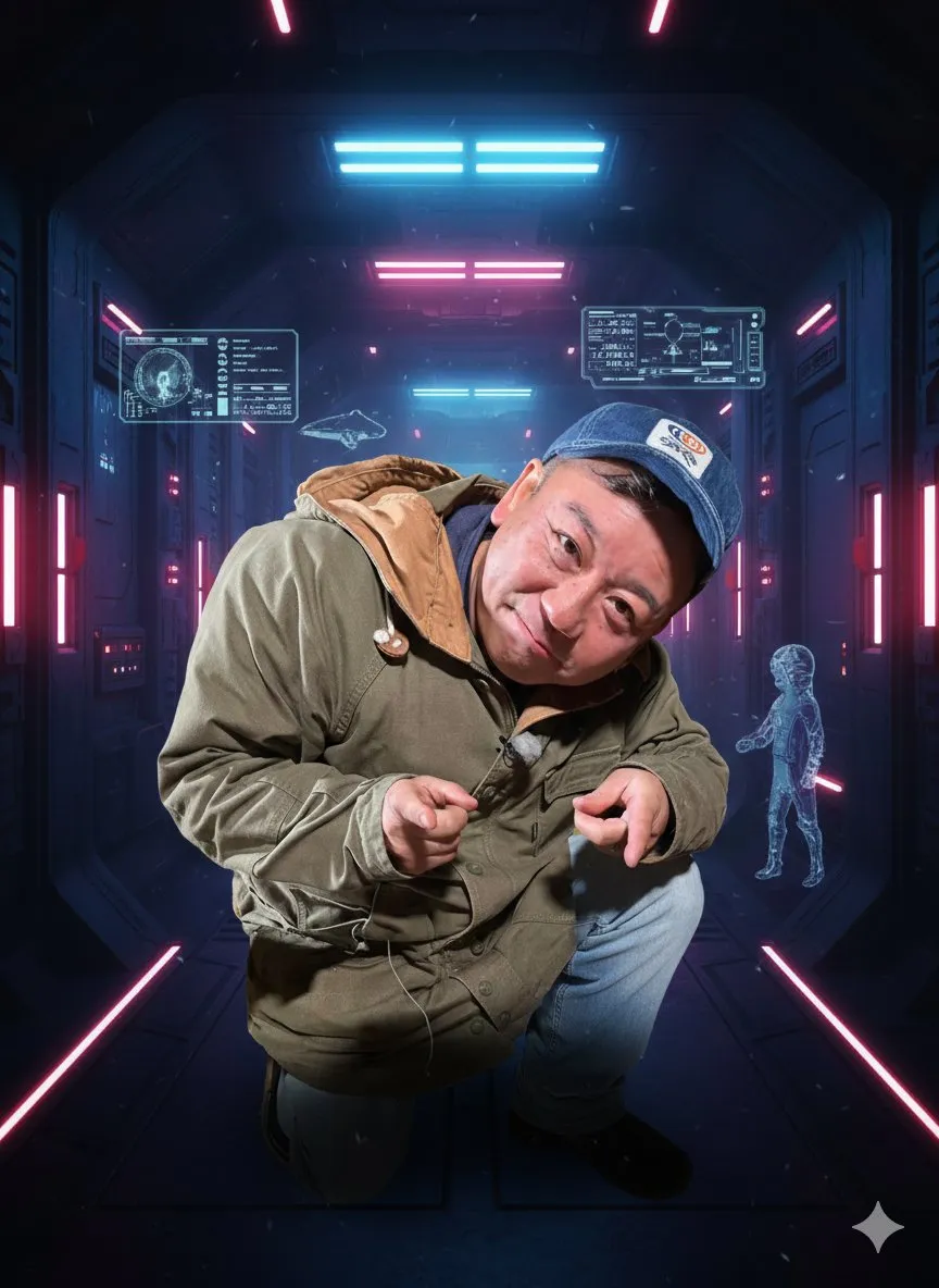 Последовательность команд для редактирования изображения в стиле Star Wars с синей линией и падающими звёздами. · пример 2